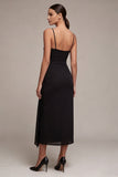 Schede gerimpelde spaghettibandjes midi black tie jurk