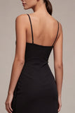 Schede gerimpelde spaghettibandjes midi black tie jurk
