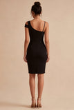 Zwarte eenschouder korte bodycon formele jurk met split