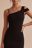 Zwarte eenschouder korte bodycon formele jurk met split