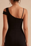 Zwarte eenschouder korte bodycon formele jurk met split