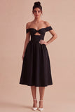 Zwarte off-the-shoulder sleutelgat midi A-lijn formele jurk