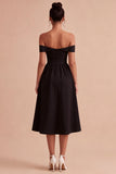 Zwarte off-the-shoulder sleutelgat midi A-lijn formele jurk