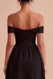 Zwarte off-the-shoulder sleutelgat midi A-lijn formele jurk