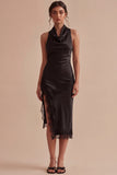 Rugloos halter Midi Zwarte Zeemeermin Formele Jurk met Split