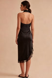 Rugloos halter Midi Zwarte Zeemeermin Formele Jurk met Split