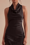 Rugloos halter Midi Zwarte Zeemeermin Formele Jurk met Split