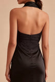 Rugloos halter Midi Zwarte Zeemeermin Formele Jurk met Split