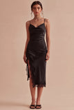 Zwarte Bodycon Spaghetti Straps Midi Formele Jurk met Split