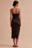 Zwarte Bodycon Spaghetti Straps Midi Formele Jurk met Split