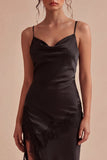 Zwarte Bodycon Spaghetti Straps Midi Formele Jurk met Split