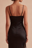 Zwarte Bodycon Spaghetti Straps Midi Formele Jurk met Split
