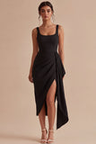 Zwarte Scoop Bodycon midi gerimpelde formele jurk met sjerp