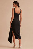 Zwarte Scoop Bodycon midi gerimpelde formele jurk met sjerp