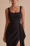 Zwarte Scoop Bodycon midi gerimpelde formele jurk met sjerp