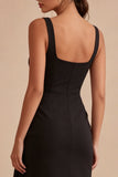 Zwarte Scoop Bodycon midi gerimpelde formele jurk met sjerp