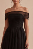 Zwarte off-the-shoulder A Line lange formele jurk
