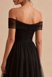 Zwarte off-the-shoulder A Line lange formele jurk