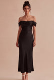 Zwarte Off-the-Shoulder Zeemeermin Satijn Lange Formele Jurk