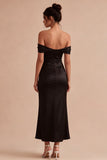 Zwarte Off-the-Shoulder Zeemeermin Satijn Lange Formele Jurk