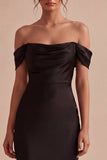 Zwarte Off-the-Shoulder Zeemeermin Satijn Lange Formele Jurk