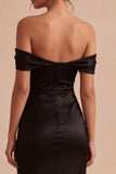 Zwarte Off-the-Shoulder Zeemeermin Satijn Lange Formele Jurk