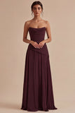 Bourgogne Een lijn gerimpelde strapless lange formele jurk