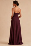 Bourgogne Een lijn gerimpelde strapless lange formele jurk