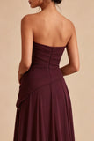 Bourgogne Een lijn gerimpelde strapless lange formele jurk