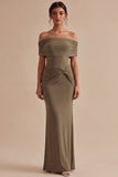 Khaki Off-the-shoulder zeemeermin gerimpeld lange formele jurk