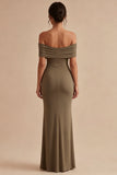 Khaki Off-the-shoulder zeemeermin gerimpeld lange formele jurk