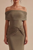 Khaki Off-the-shoulder zeemeermin gerimpeld lange formele jurk