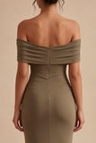 Khaki Off-the-shoulder zeemeermin gerimpeld lange formele jurk