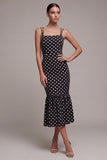 Zwart-witte zeemeermin spaghettibandjes midi polka dots jurk