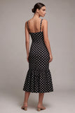 Zwart-witte zeemeermin spaghettibandjes midi polka dots jurk