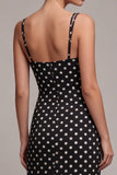 Zwart-witte zeemeermin spaghettibandjes midi polka dots jurk