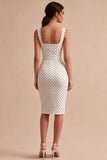 Witte en zwarte vierkante hals bodycon midi polkadots jurk