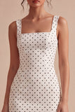 Witte en zwarte vierkante hals bodycon midi polkadots jurk