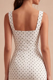 Witte en zwarte vierkante hals bodycon midi polkadots jurk