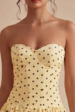 Strapless gele zwarte stippen A Line Afstudeerjurk