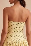 Strapless gele zwarte stippen A Line Afstudeerjurk