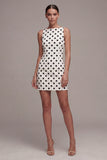 Witte zwarte stippen Bateau hals bodycon afstudeerjurk