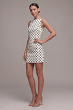 Witte zwarte stippen Bateau hals bodycon afstudeerjurk