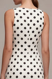 Witte zwarte stippen Bateau hals bodycon afstudeerjurk