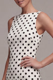 Witte zwarte stippen Bateau hals bodycon afstudeerjurk