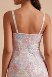 Bloemen glinsterende roze strakke korte, dikke straps afstudeerjurk met kralen
