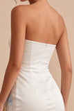 Strapless bloemen witte strakke korte, kralenversierde afstudeerjurk met sjerp