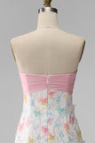 Sprankelende roze en witte bloemen strakke mini strapless kralenjurk voor afstudeerceremonieën