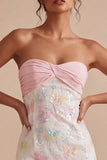Sprankelende roze en witte bloemen strakke mini strapless kralenjurk voor afstudeerceremonieën