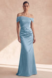 Off-the-shoulder olijfgroene zeemeermin gerimpelde bruidsmeisjesjurk
